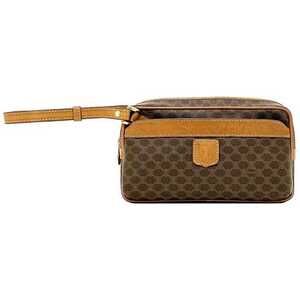 Celine Shoulder Bag Brown Beige Macadam Clutch Strap Zipper All over